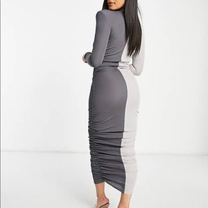 COPY - long sleeve midi dress with ruched side detail